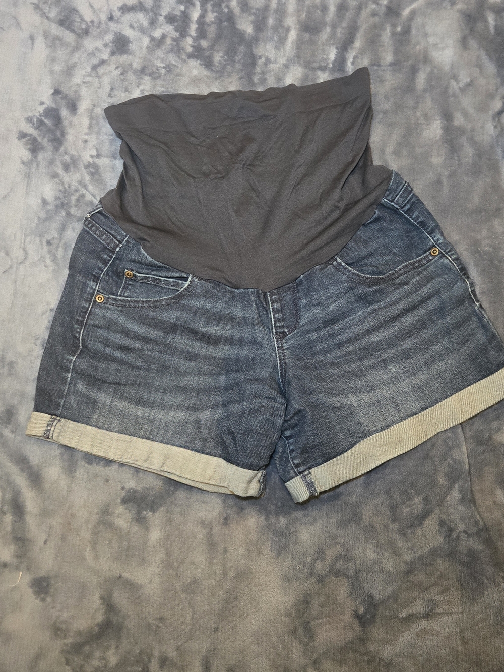 a:glow Dark Blue Maternity Denim Roll-Cuff Shorts